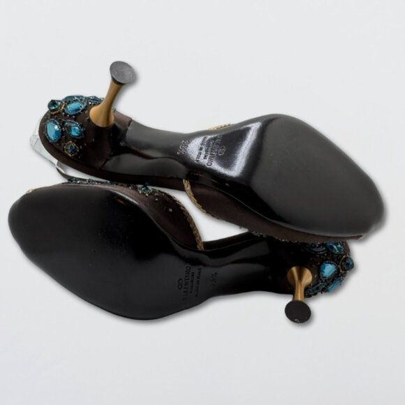 Valentino Garavani Jeweled Heels Crystal Embellishments Peep Toe Black EU 36.5 - Picture 4 of 16